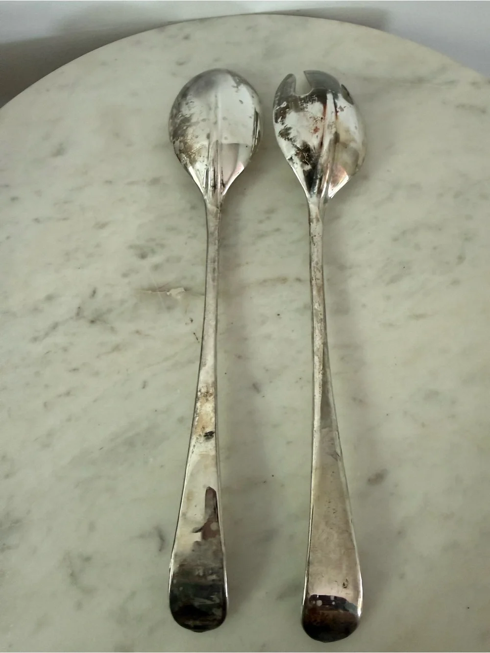 Large Silver Serving Spoon Size 13” Long Set 2Pc Antique Vintage